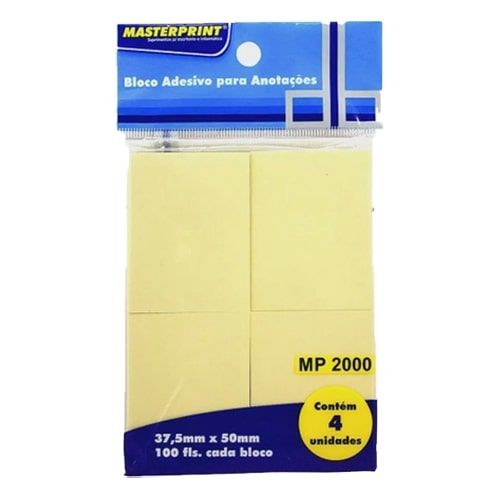 BLOCO ADESIVO ANOTACAO MP2000 37 5X50MM AMARELO 4 UNIDADES COM 100 FOLHAS CADA MASTERPRINT