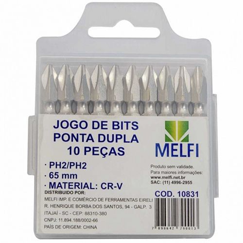 JOGO BITS PONTA DUPLA 65MM N.2 10PC MELFI